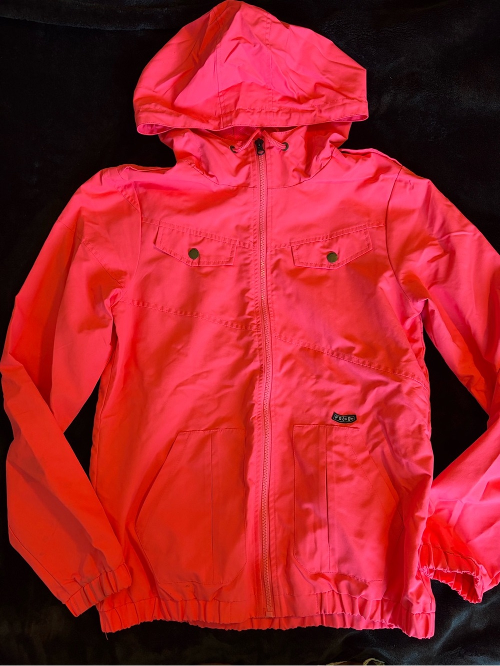 Volcom Neon Pink Hooded Windbreaker Jacket